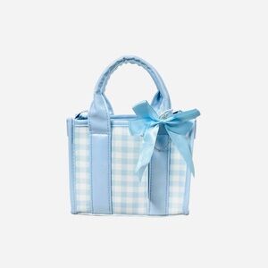 Blue Checkered Crossbody Mini Handbag with Bow